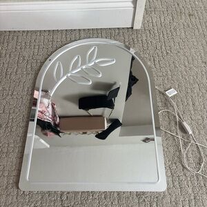 Modern Silver Arch Mirror with Leaf Accent